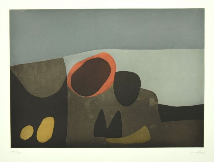 Volcanoes is an original print in etching technique on cardboard, signed by Afro Basaldella (1912-1976), In 1974S.