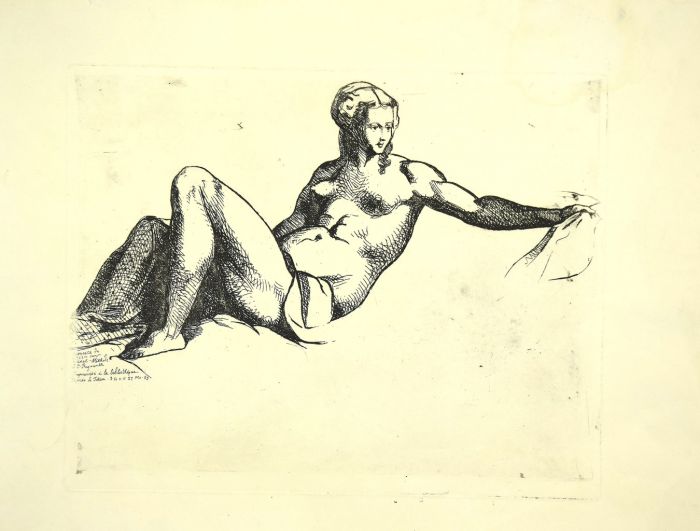 Mythological Figure, d'apres Nature, is an original etching on cardboard realized by Regnault in the second half of the XX century, in 1965s.