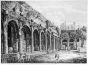 Luigi Rossini, Veduta degl'Avanzi del Cortile di Villa Mecenate in Tivoli, Luigi Rossini, Tivoli, Rome, Architecture, Ruins, Landscape, Roman, Villa, Palace, Neoclassicism, Old Masters, Artworks, Etchings, Engraves, Archeology, Monuments, Piranesi, Mecena