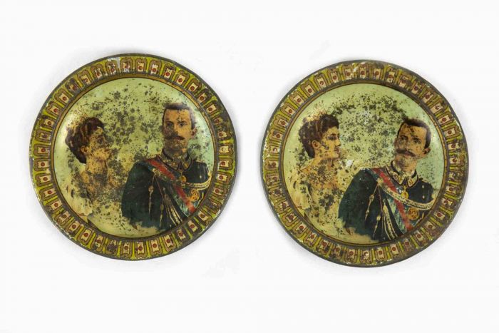 Pair of Painted Tin Coasters 