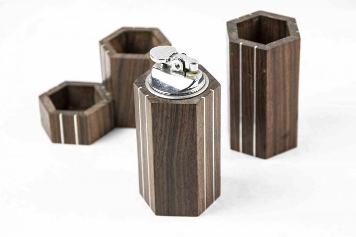 Vintage Wood Pen Holder and Lighter