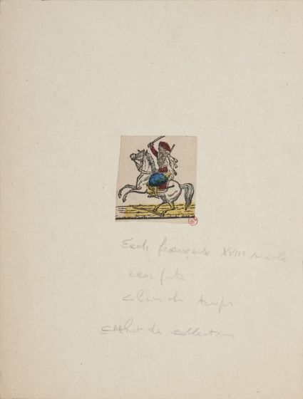 "Man on Horseback" is an original print in etching technique on ivory-colored cardboard , by Anonymous Artist of the XVIII Century.