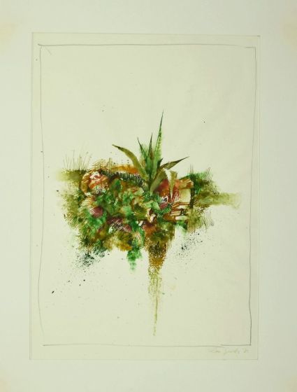 Composition is an original painting in watercolor on paper by Leo Guida in 1971.