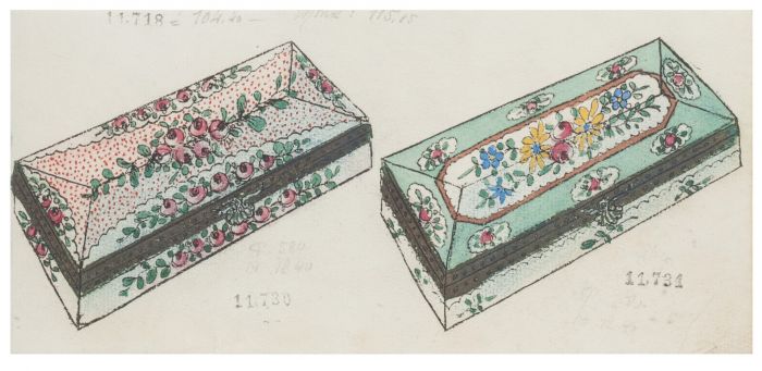 "Porcelain Boxe"  1890s is an original China ink and watercolor drawing on ivory-colorated paper by Anonymous Artist of XIX Century.