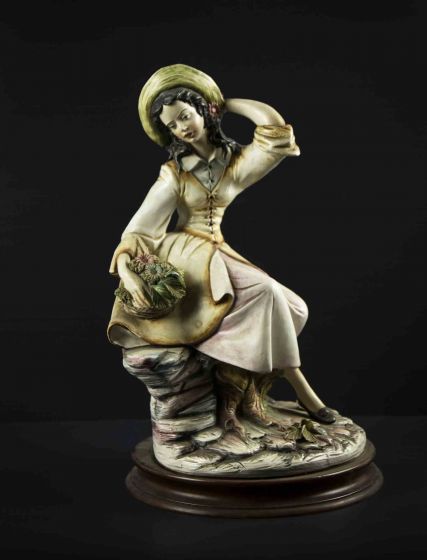 Vintage Metal and Wood Scultpure of Young Girl