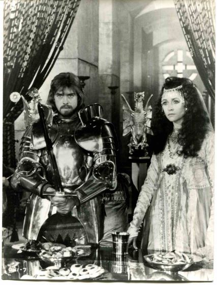 Cherie Lunghi and Nigel Terry on the set of "Excalibur"