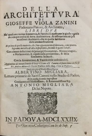 Della Architettura di Gioseffe Viola Zanini Padouano Pittore & Architetto Libri Due