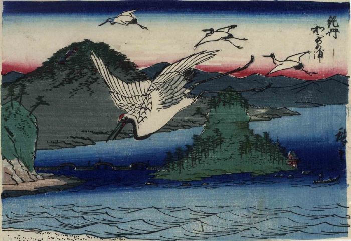After Hiroshige - Crane over Seascape - Modern Artwork