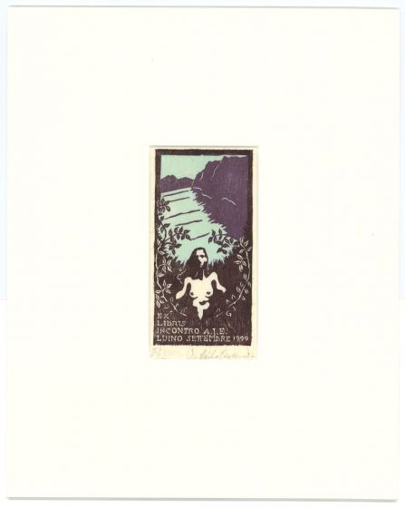 "Ex Libris" 1990s is an original woodcut on ivory-colorated paper by Anonymous Artist of the 20th Century. Illegible Hand signed and with hand notes in pencil.