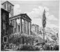 Luigi Rossini, Veduta presa a Ponente del Tempio d'Ercole. Rome, 1825, Luigi Rossini, Tivoli, Rome, Architecture, Ruins, Landscape, Roman, Villa, Palace, Neoclassicism, Old Masters, Artworks, Etchings, Engraves, Archeology, Monuments, Piranesi, Cora, City