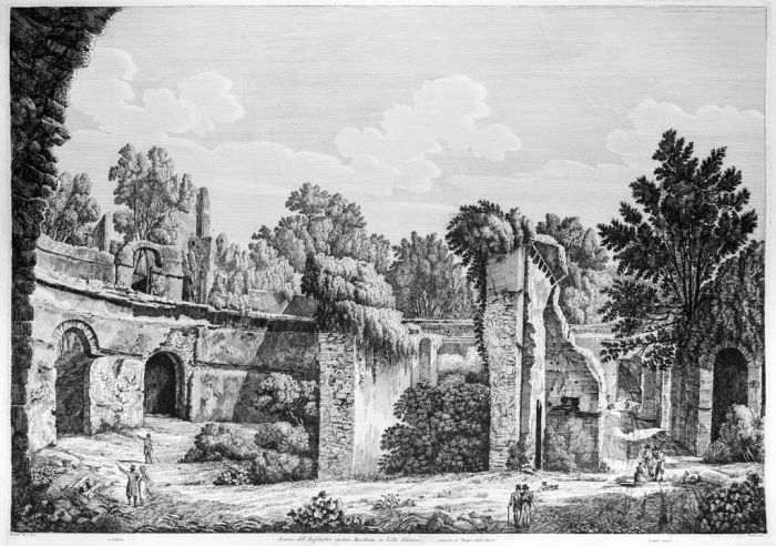 Luigi Rossini, Avanzi dell'Anfiteatro creduto Marittimo in Villa Adriana. Rome, 1825.