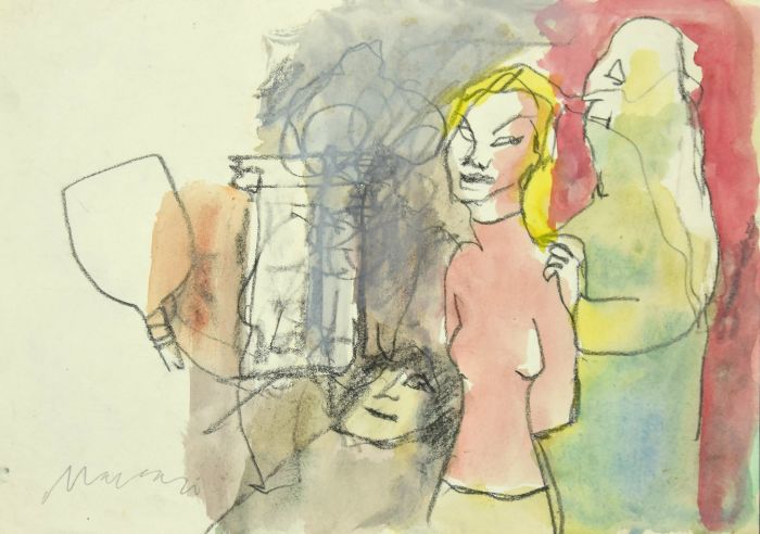 Figure is an original modern artwork realized the 1980s by the Italian artist Mino Maccari (Siena, 1898 - Rome, 1989).
