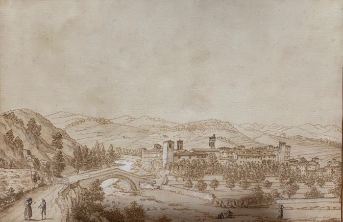 "Landscape"  is an original pencil drawing on green-colorated paper by Anonymous Artistof the 20th Century.

