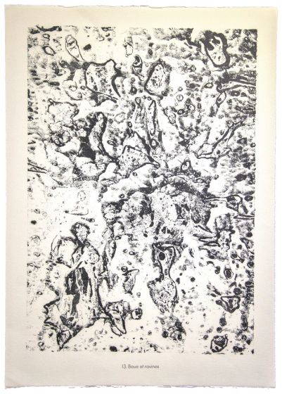 Boue et rovines is an original lithograph on watermarked paper "Arc". Abstract composition by the French artist Jean Dubuffet. From the album of "Theatre du sol" (1953-1959). In excellent conditions.