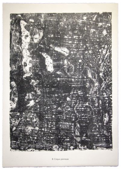 Crique Pierrense is an original lithograph on watermarked paper "Arc". Abstract composition by the French artist Jean Dubuffet. From the album of "Eaux Pierres-Sabule" (1953-1959). In excellent conditions.
