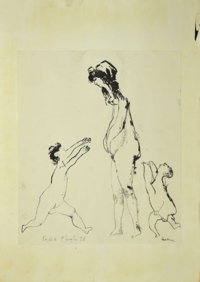 Figure is an original China Ink drawing on paper glued on cardboard, realized by Sergio Barletta in 1958.