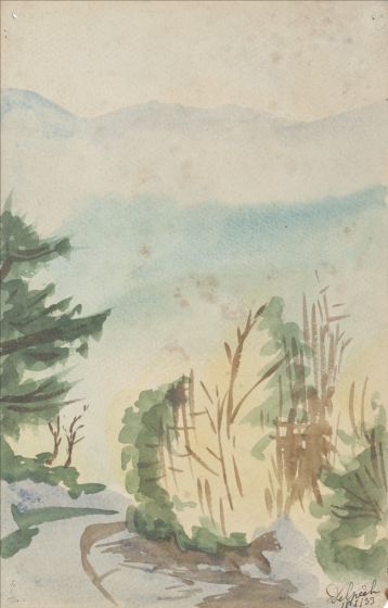 "Landscape" 1935's is an original drawing in tempera and watercolor on paper, realized by Jean Delpech (1916-1988)