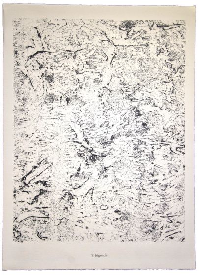 Legende is an original lithograph on watermarked paper "Arc". Abstract composition by the French artist Jean Dubuffet. From the album of "Theatre du sol" (1953-1959). In excellent conditions.