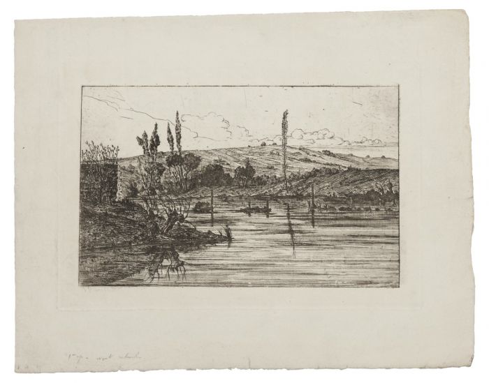 "Landscape" is an original print in etching technique on ivory-colored cardboard , by Anonymous Artist of the XIX Century.