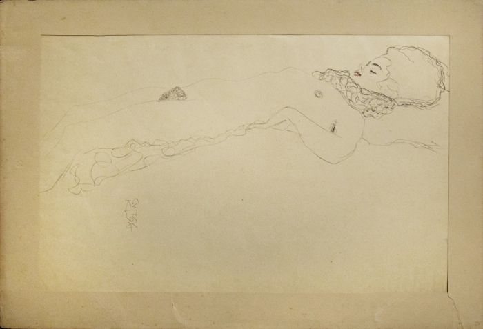 Gustav Klimt - Female Nude Lying with Scarf - Contemporary Art 
