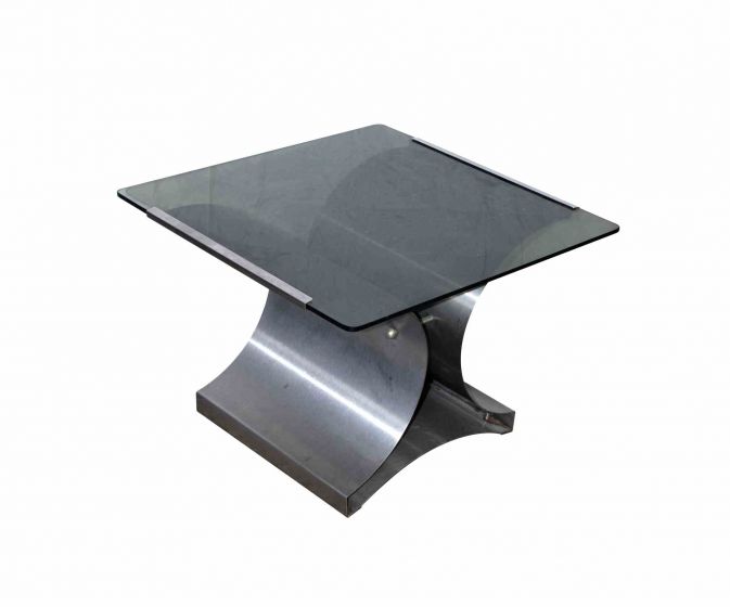 Vintage Steel Coffee Table by François Monnet - France 1970s
