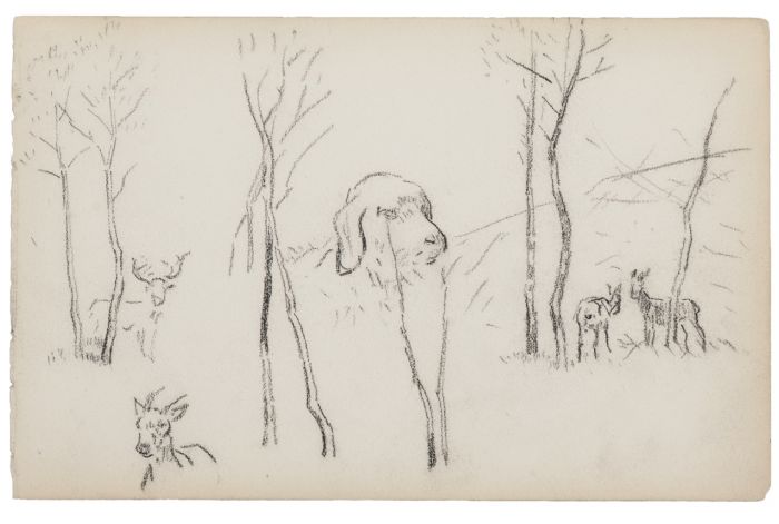 "In The Country Side" is an original pencil drawing on ivory-colorated paper by Brissot de Warville (1818, Vernon - 1892, Wersailles)