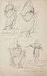 "Studies for Costumes" is an original drawing in tempera and colored tempera on paper, realized by Georges Antoine Rochegrosse