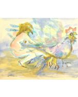 Woman with chicken by Mino Maccari - Contemporary Artwork