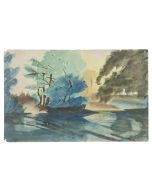 "Landscape" is an original drawing in watercolor on paper, realized by Jean Delpech (1916-1988). 