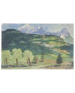 "Landscape" is an original drawing in watercolor on paper, realized by Jean Delpech (1916-1988). 
