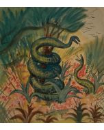 "Snakes in the forest" is an original drawing in watercolor on paper, realized by Jean Delpech (1916-1988). 