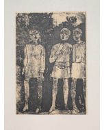 Girls is an original print in Etching technique on ivory-colored paper, realized by Franco Gentilini (Italian Painter, 1909-1981), in Second Half 20th Century.