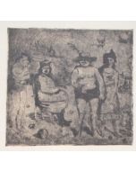 Family Scene is an original Vintage Offset Print on ivory-colored paper, realized by Franco Gentilini (Italian Painter, 1909-1981), in Late 20th Century.