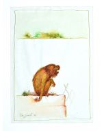 The monkey is an original painting in watercolor on paper by Leo Guida in 1971.