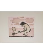 Mino Maccari, Woman playing, Colored Xilograph, Modern Art, Artwork