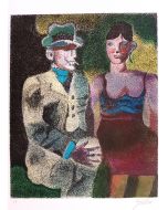 Contemporary art, Artwork, Print, Lithograph, Franco Gentilini, Luisa e Ippolito Sul Tramway