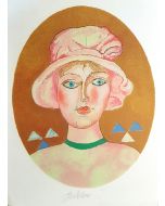 Contemporary art, Artwork, Print, Lithograph, Franco Gentilini, Ragazza Nell'ovale G
