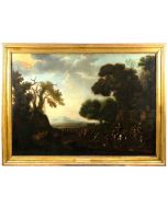 Landscape with Martyrdom of Saint Stephen - Attr. Vincent Adriaenssen called il Manciola - Old Masters Painting