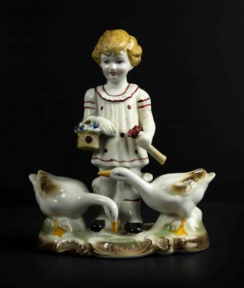 Child with Geese Porcelain Centerpiece