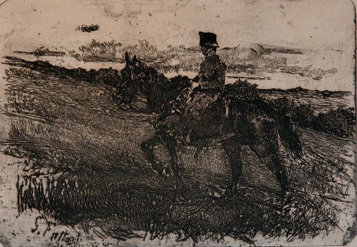 Giovanni Fattori, Cavalleggero, Etching, 1900 c.a.