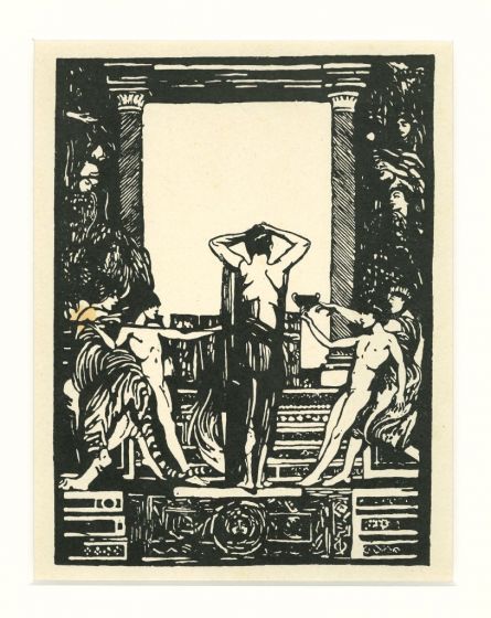 Figure is an original contemporary woodcut on paper realized by Giulio Aristide Sartorio.