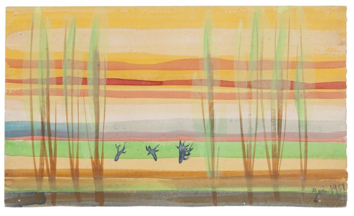 "Landscape" is an original drawing in watercolor on paper, realized by Jean Delpech (1916-1988). 