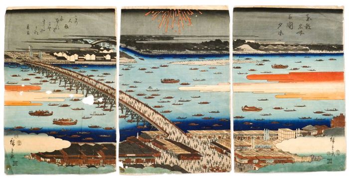 Evening Cool at Ryogoku Bridge - From Famous view of the Eastern Capital by Utagawa Hiroshige - Modern Artwork