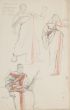 "Studies for Costumes" is an original drawing in tempera and colored tempera on paper, realized by Georges Antoine Rochegrosse 