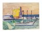 "Boat in the sea"  is an original tempera drawing on ivory-colorated paper by Anonymous Artist of XX Century.