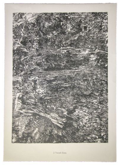 Travail d'eau is an original lithograph on watermarked paper "Arc". Abstract composition by the French artist Jean Dubuffet. From the album of "Eaux Pierres-Sabule" (1953-1959). In excellent conditions.