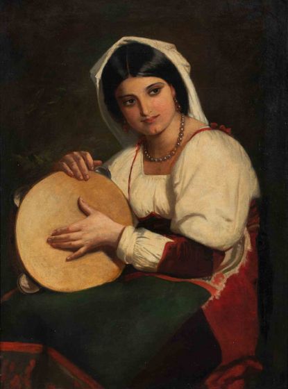 German Artist - Italian Girl with a Tambourine - Old Masters' Art