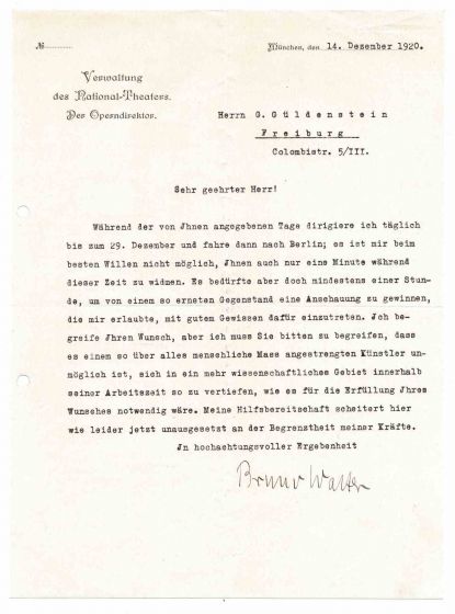 Typewritten Letter Signed by Bruno Walter - Original Manuscripts