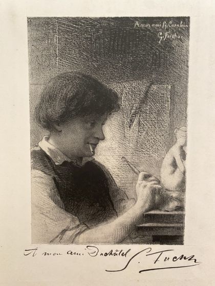 "Sculptor"  is an original print in etching technique on paper by Anonymous Artist of the 20th century.