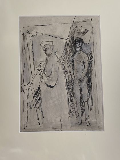 "Figure"  is an original china ink and watercolor drawing on ivory-colorated cardboard by Anonymous Artist of XX Century.